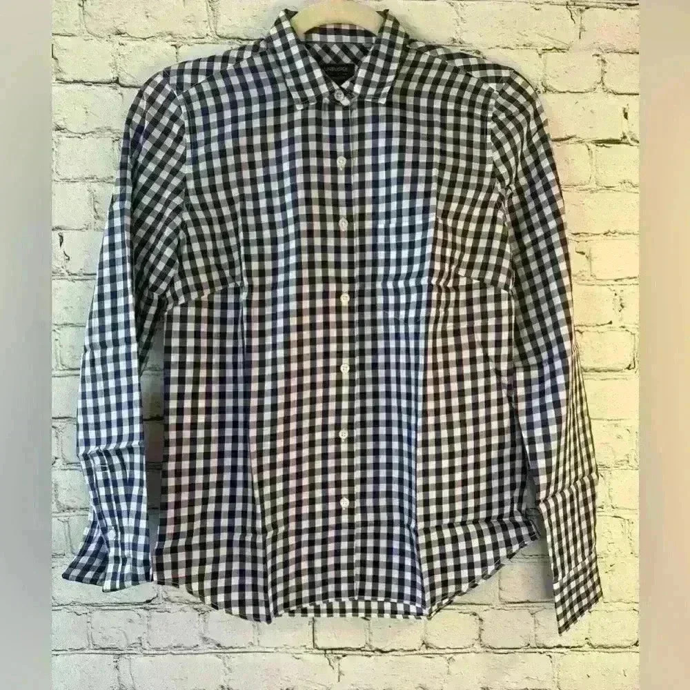 UNTUCKit Women’s Navy Gingham Long Sleeve Button-Down Shirt Size 0 - 100% Cotton